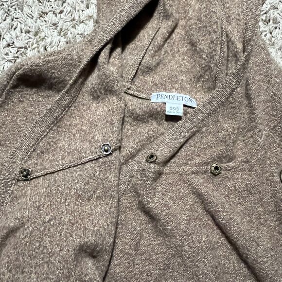 Pendleton 100% Lambs Wool Hooded Cape Shawl Camel Tan XS Small - Picture 7 of 10